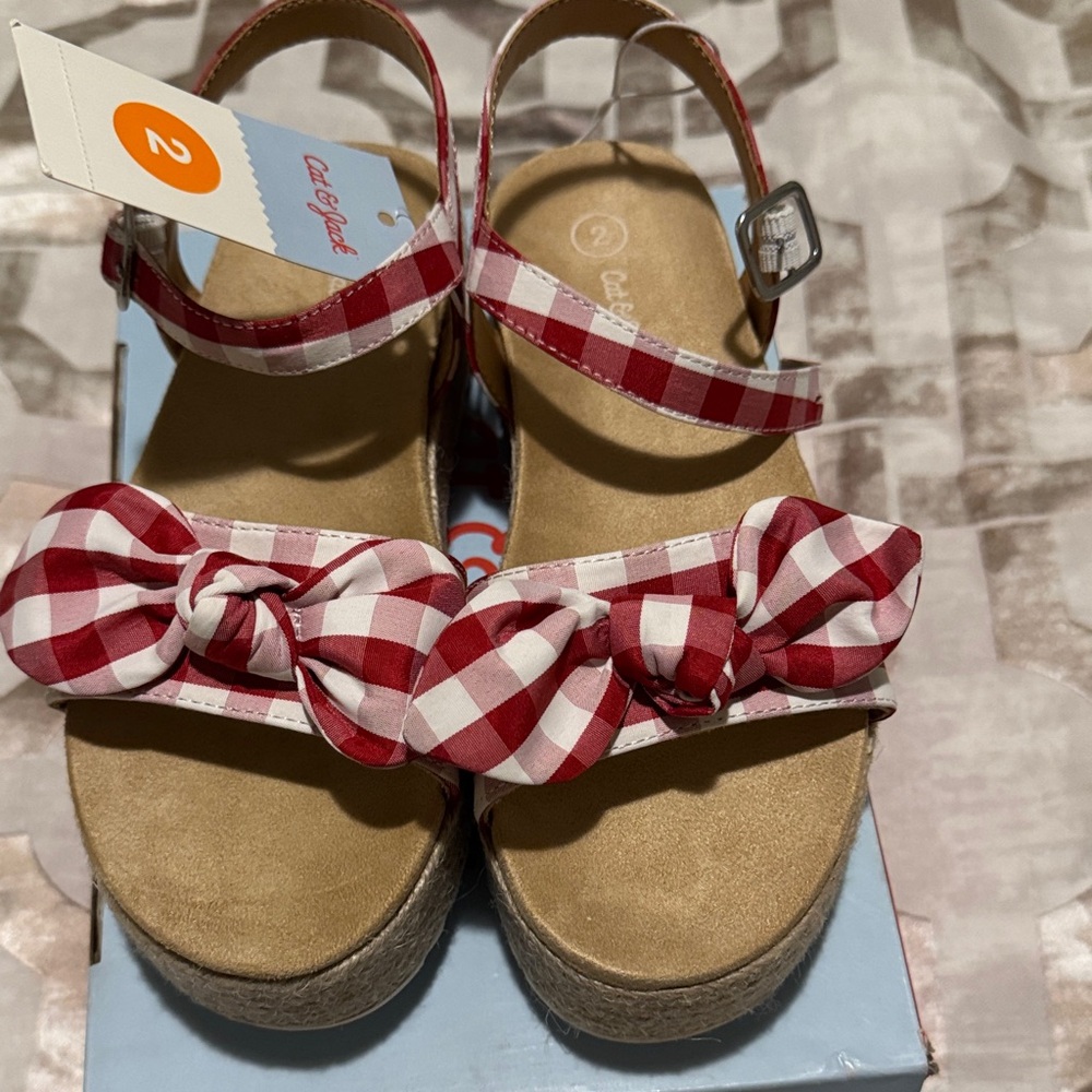 Cat & Jack Red Checkered Bow Sandals
